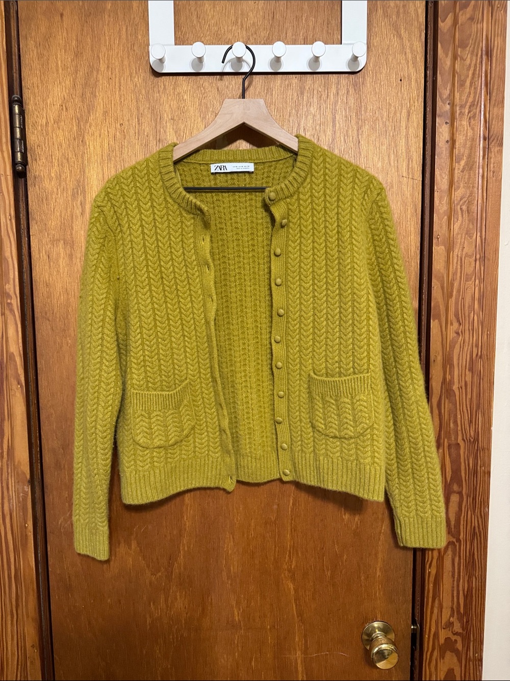Zara Chartreuse Cable Knit Button-Front Cardigan
